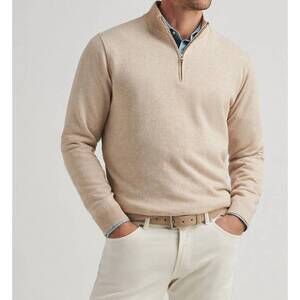 NEW PETER MILLAR ashland quarter-zip sweater in cheshire brown